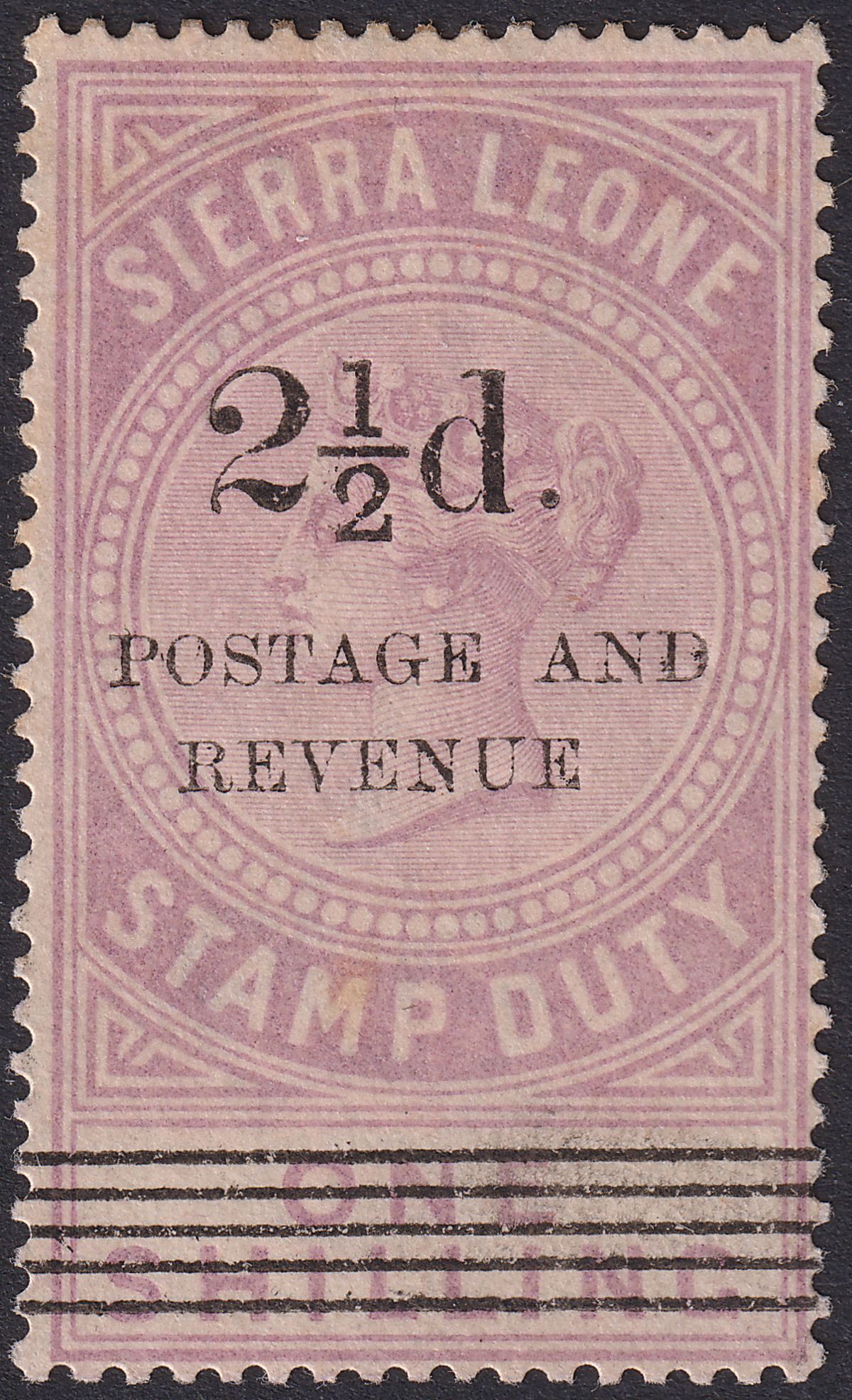 Sierra Leone 1897 QV 2½d on 1sh Dull Lilac Surcharge Type 11 Unused SG66 cat£600