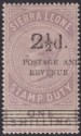 Click for more photos and details Sierra Leone 1897 QV 2½d on 1sh Dull Lilac Surcharge Type 8 Mint SG63 cat £120