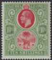 Click for more photos and details Sierra Leone 1912 KGV 10sh Carmine + Yellow-Green on Green Mint SG127b cat £170