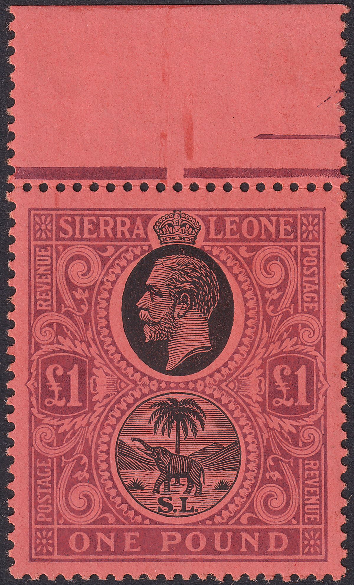 Sierra Leone 1923 KGV £1 Black and Purple on Salmon UM Mint SG128 cat £250 MNH