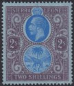 Sierra Leone 1921 KGV 2sh Blue + Purple on Blue wmk Inverted Mint SG144w cat£200