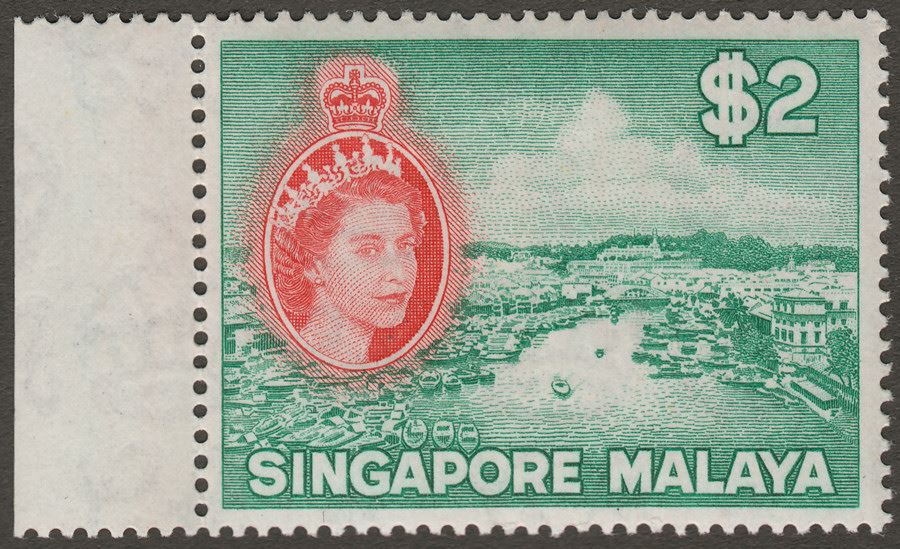 Singapore 1955 QEII Pictorial $2 Blue-Green and Scarlet Mint SG51