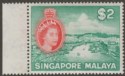 Singapore 1955 QEII Pictorial $2 Blue-Green and Scarlet Mint SG51