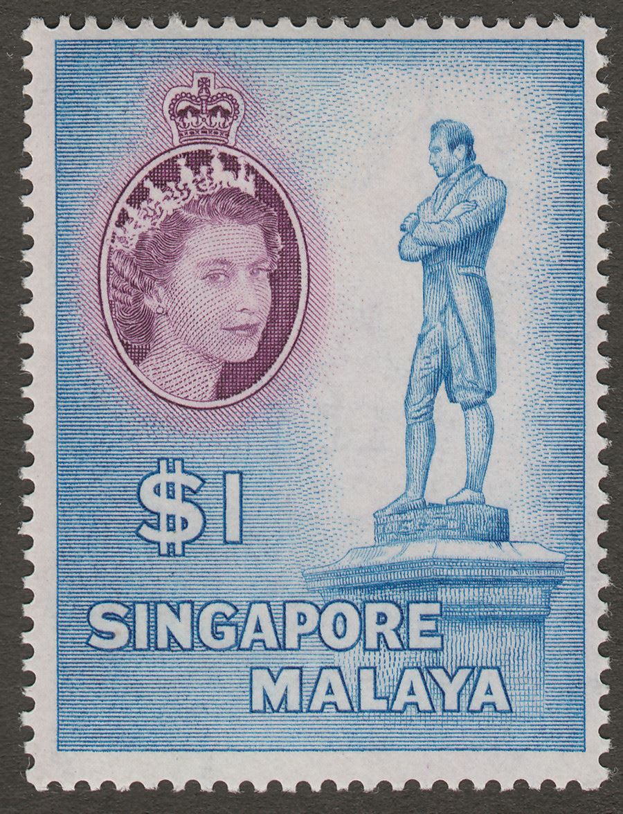 Singapore 1955 QEII Pictorial $1 Blue and Deep Purple Mint SG50