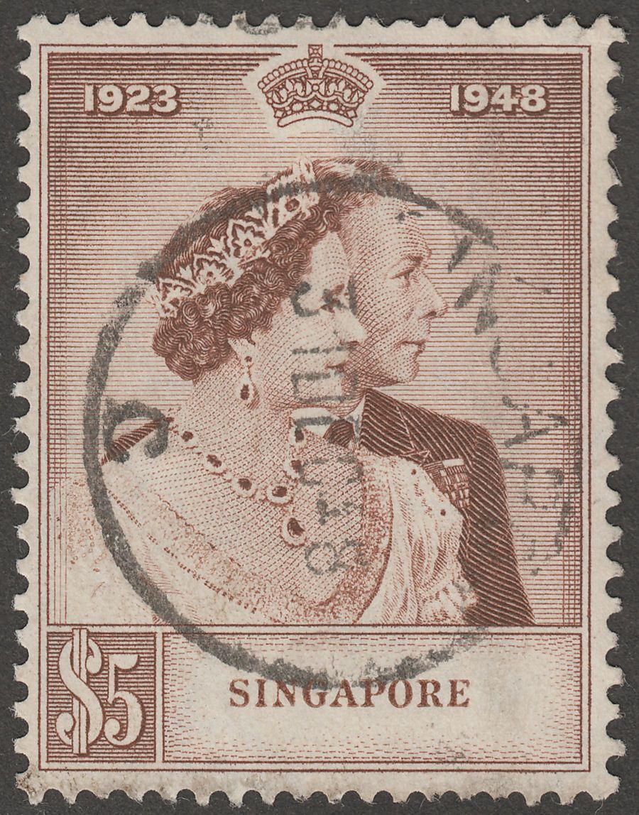 Singapore 1948 KGVI Royal Silver Wedding $5 Brown Used SG32