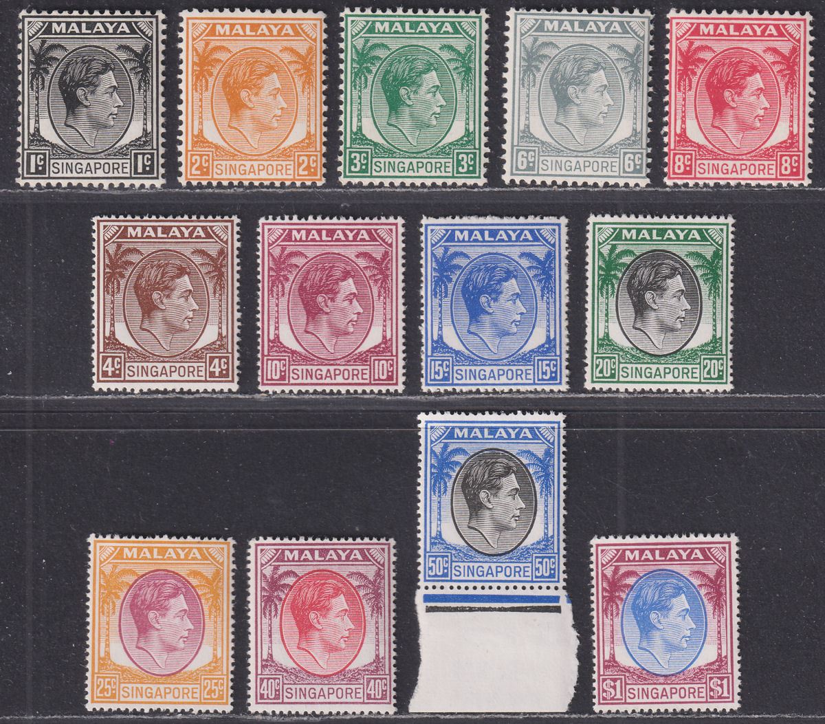 Singapore 1948-52 King George VI Selection to $1 Mint cat £120