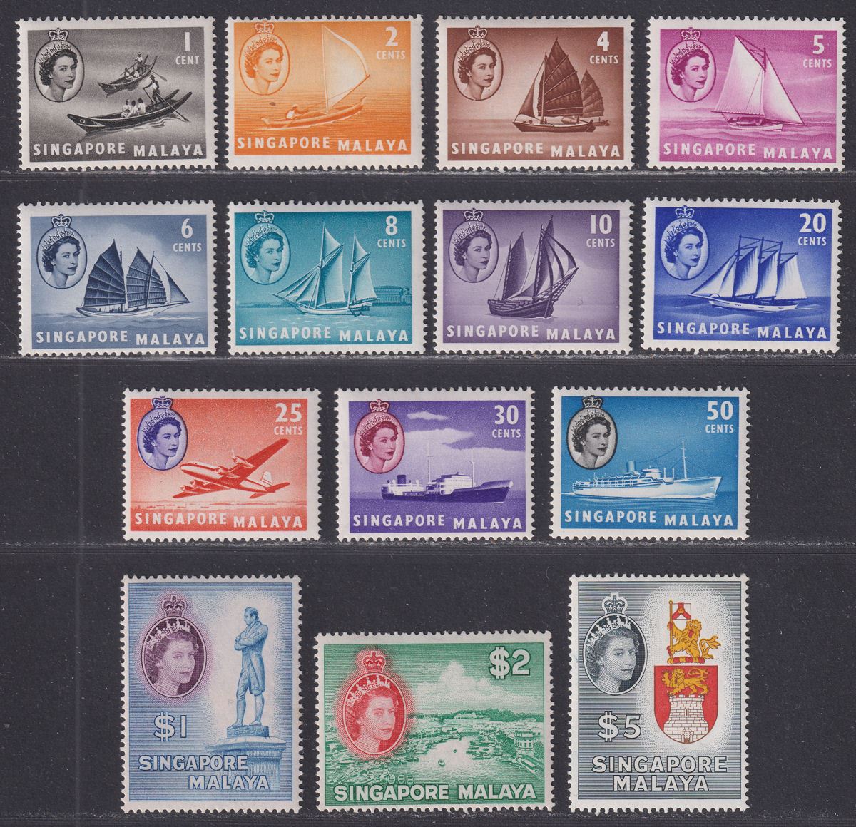 Singapore 1955 Queen Elizabeth II Part Set to $5 Mint cat £145