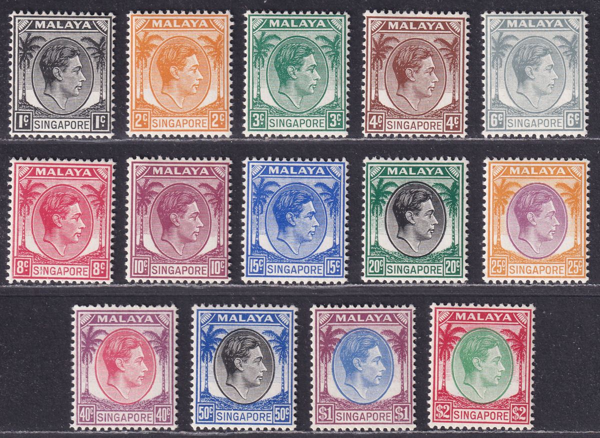 Singapore 1948 King George VI perf 14 Set to $2 Mint SG1-14 cat £80