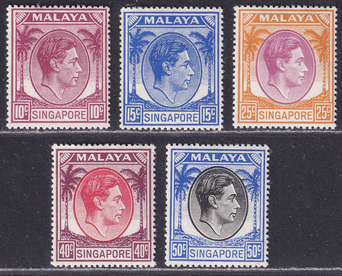 Singapore 1950-51 KGVI p17½x18 Part Set to 50c Mint cat £90