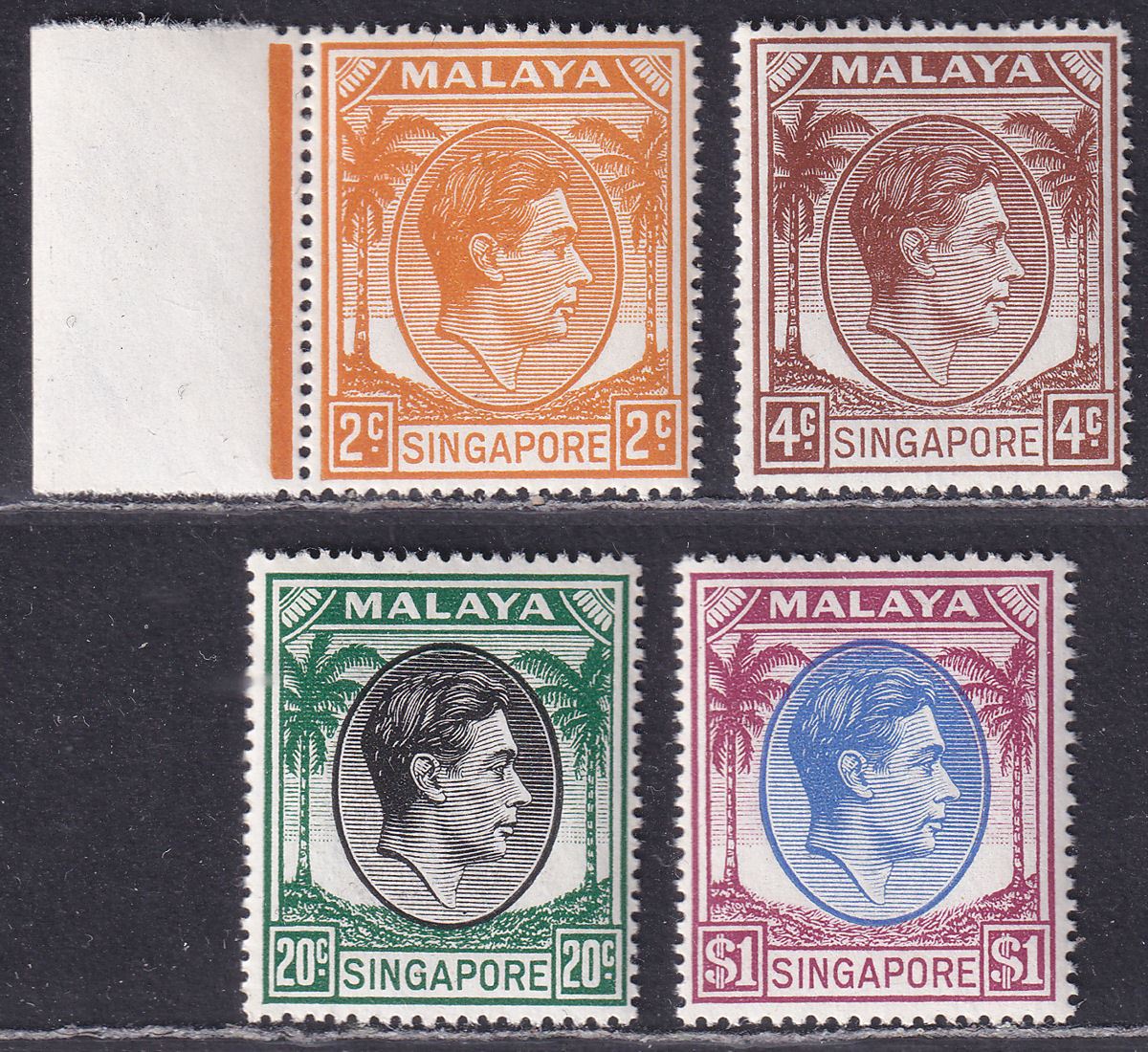 Singapore 1949 KGVI p17½x18 Part Set to $1 UM Mint cat £38