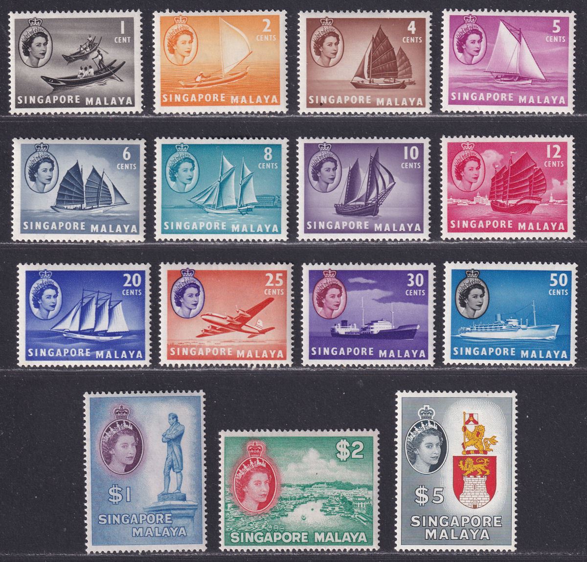 Singapore 1955 Queen Elizabeth II Set Mint SG38-52 cat £150