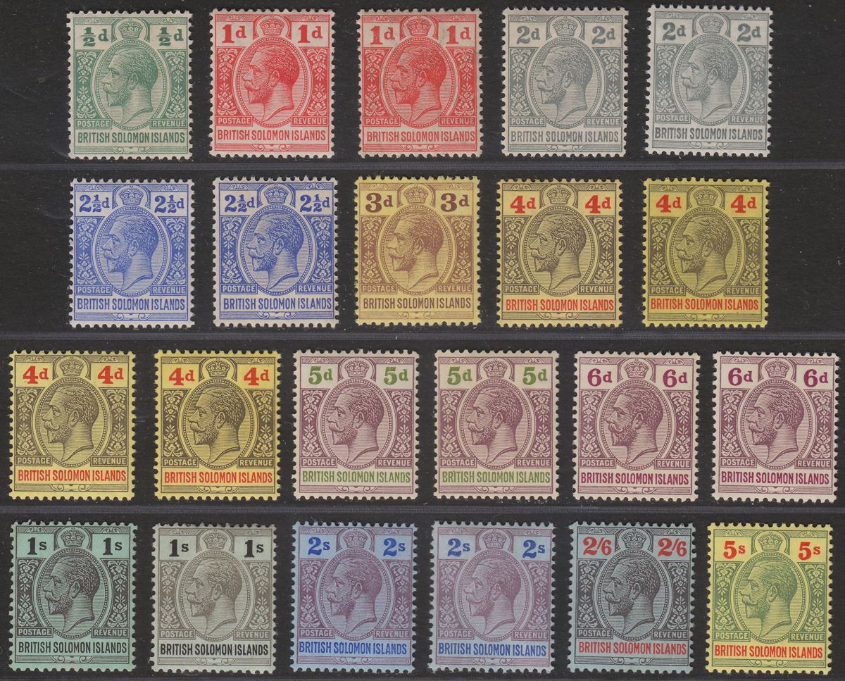 British Solomon Islands 1914 King George V Set to 5sh with shades Mint SG22-36