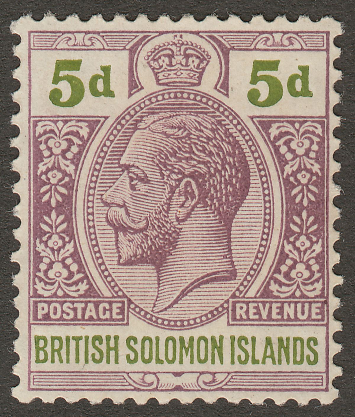 British Solomon Islands 1914 KGV 5d Dull Purple and Olive-Green Mint SG30