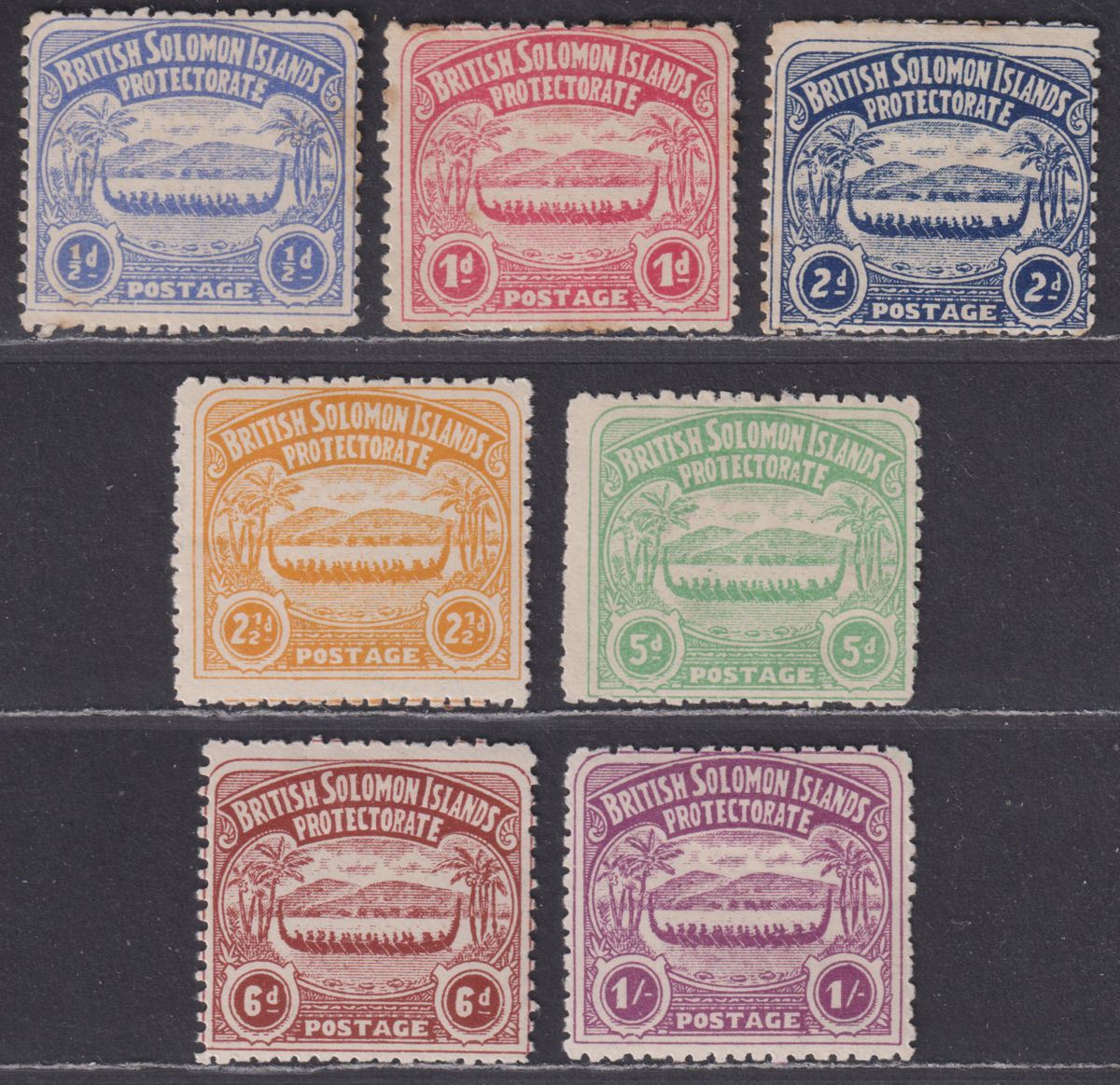 British Solomon Islands 1907 KEVII Large Canoe Set Mint SG1-7 cat £300 - faults