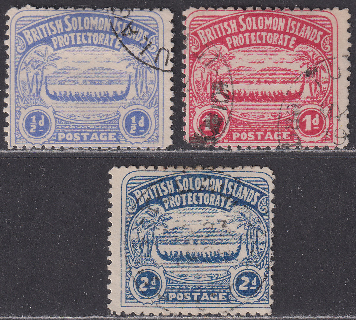 British Solomon Islands 1907 KEVII Large Canoe Set to 2d Used SG1-3 cat £75