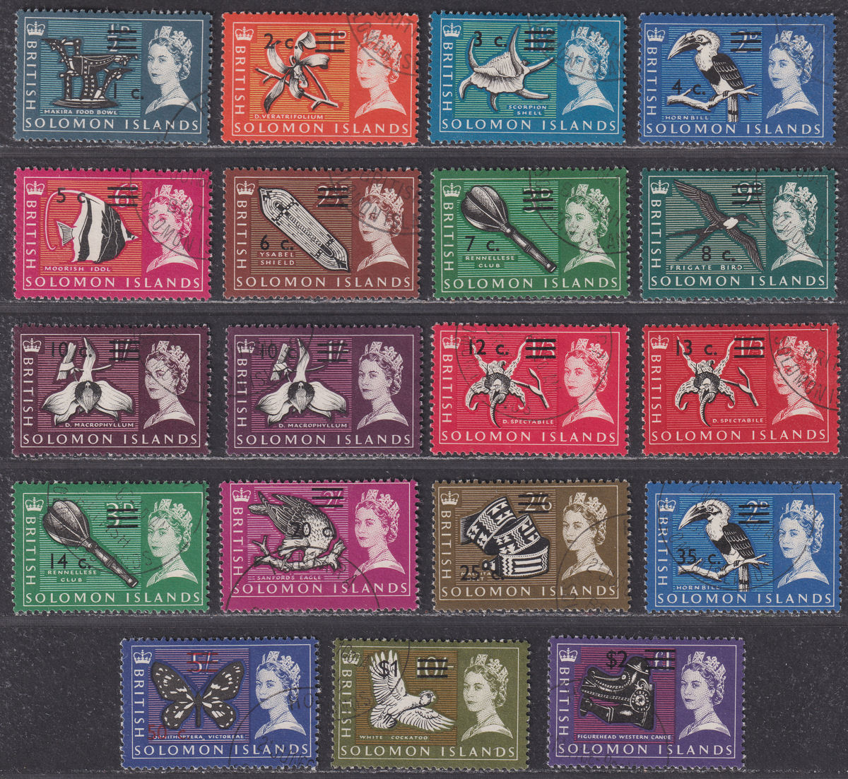 British Solomon Islands 1966 QEII Decimal Currency Surc Set Used SG135B-52B c£11