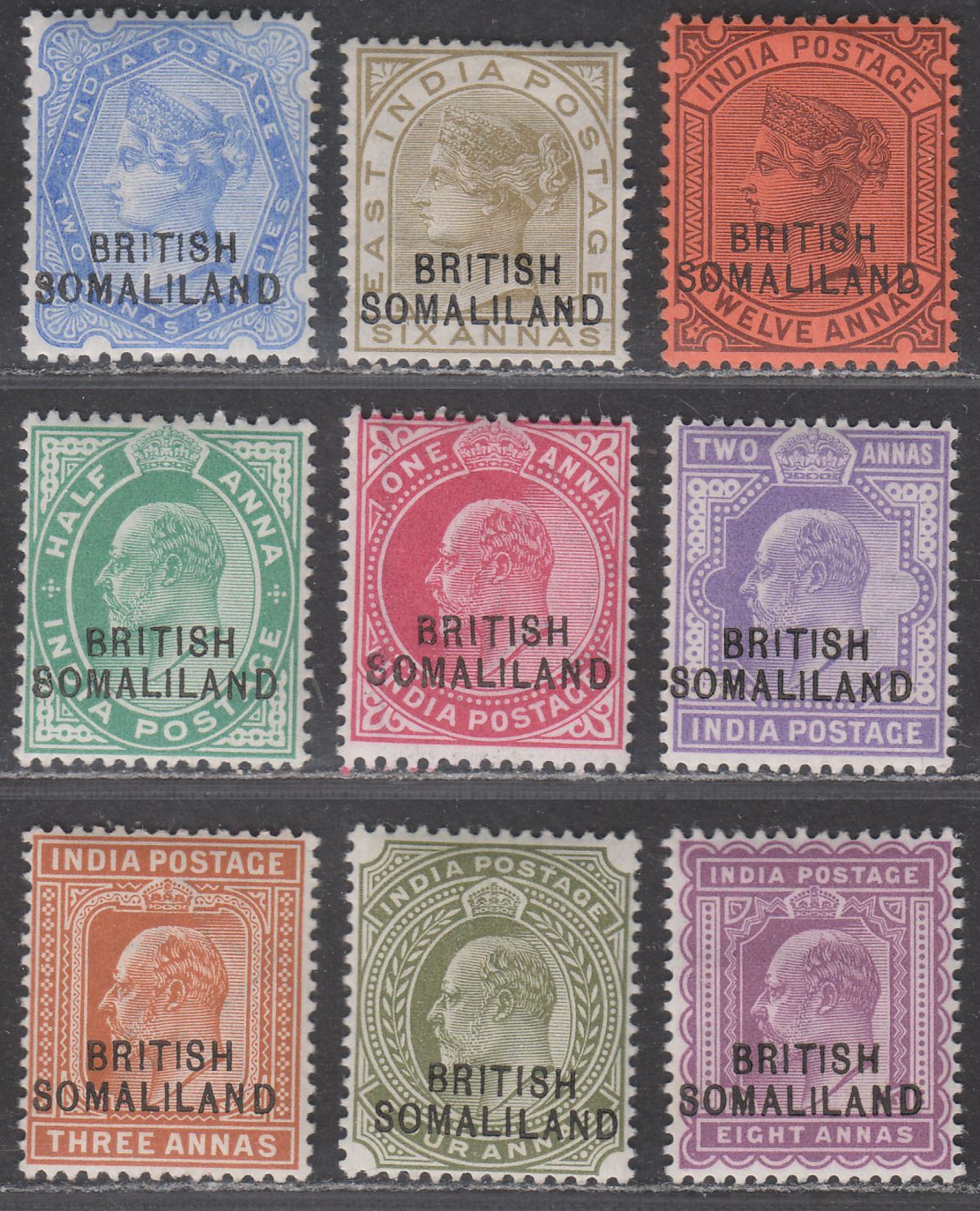 British Somaliland 1903 QV-KEVII Overprint at Base Part Set to 8a Mint