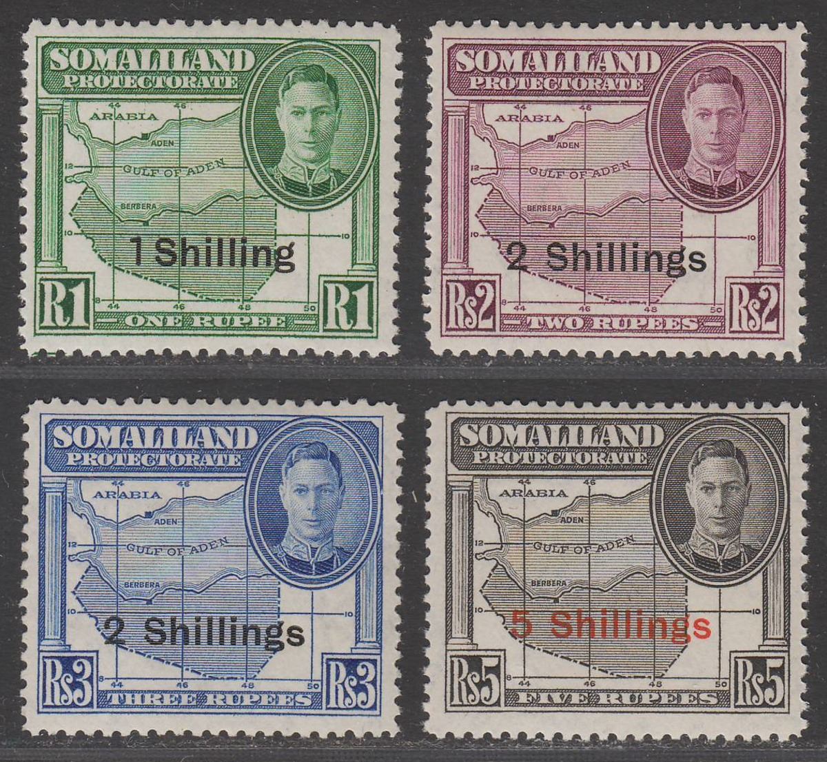 Somaliland Protectorate 1951 KGVI 1sh - 5sh Surcharge Mint SG132-135 cat £50