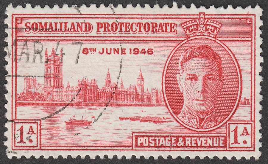 Somaliland Protectorate 1946 KGVI Victory 1a Carmine Perf 13½ Used SG117a