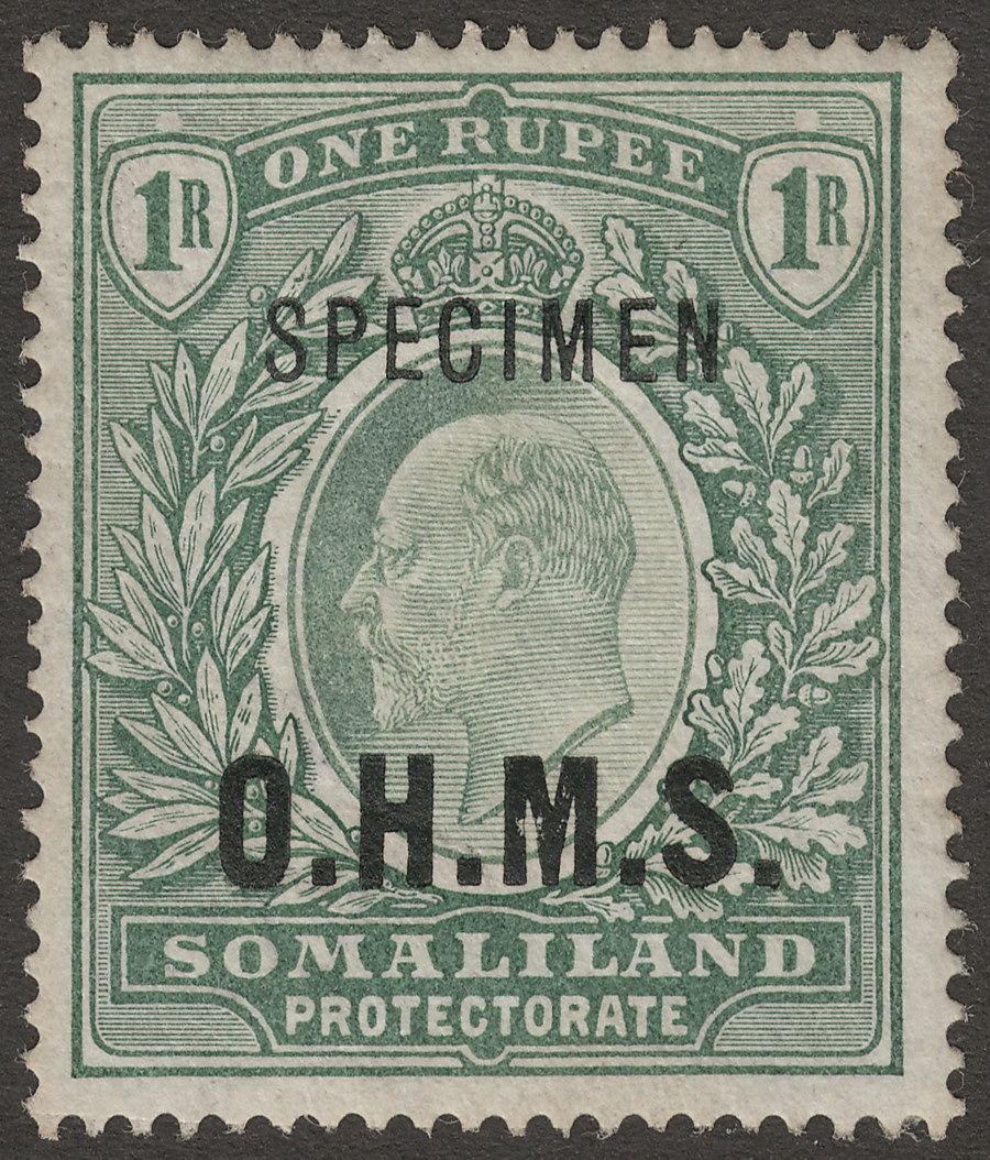 Somaliland Protectorate 1904 KEVII Specimen OHMS Service Opt 1r Green SG O15s