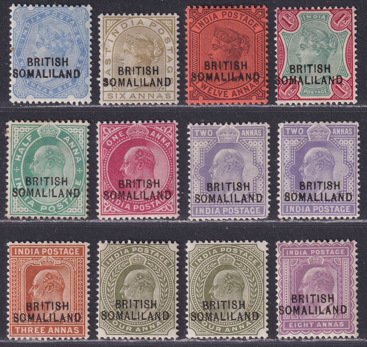 British Somaliland 1903 QV-KEVII Overprint at Base Part Set to 1r Mostly Mint