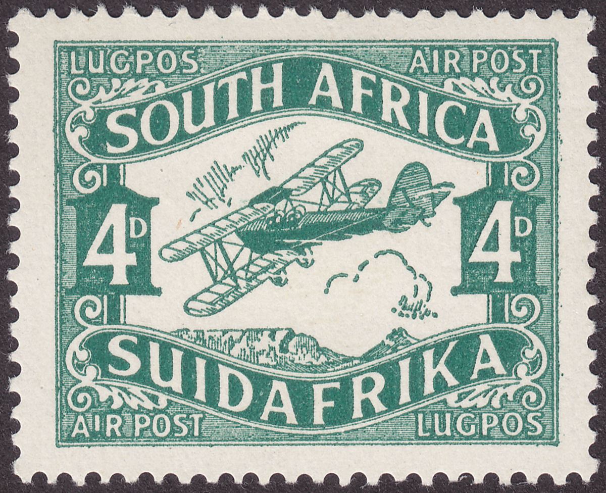 South Africa 1929 KGV Airmail 4d Green Pair Short I in AIR Variety Mint SG40v