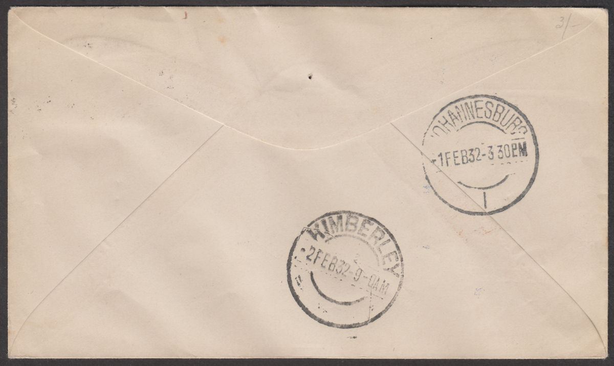 South Africa 1932 KGV 4d Imperial Airways First Flight Cover Pietersburg - Kimbe