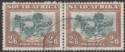 Click for more photos and details South Africa 1949 KGVI Ox-Wagon 2sh6d Green and Brown Pair Used SG121