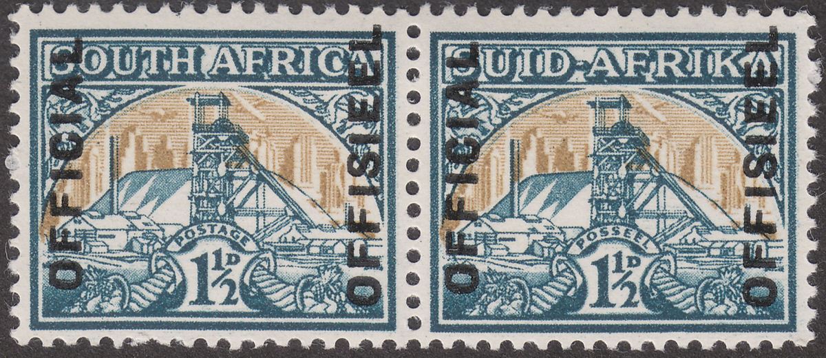 South Africa 1949 KGVI Gold Mine 1½d Official Opt Up Pair Mint SG O34 cat £65