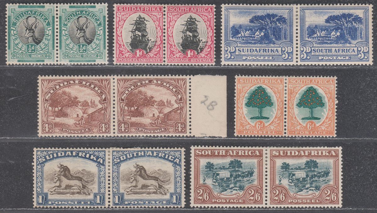 South Africa 1930 KGV Unhyphenated Roto Part Set to 2sh6d Pairs Mint