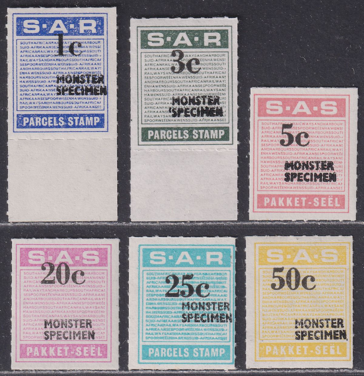 South African Railways MONSTER SPECIMEN Overprint Parcel Stamp Selection to 50c