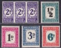 Click for more photos and details South Africa 1943-49 KGVI Postage Due 2d Triplets, ½d, 1d, 3d, 6d Mint cat £80
