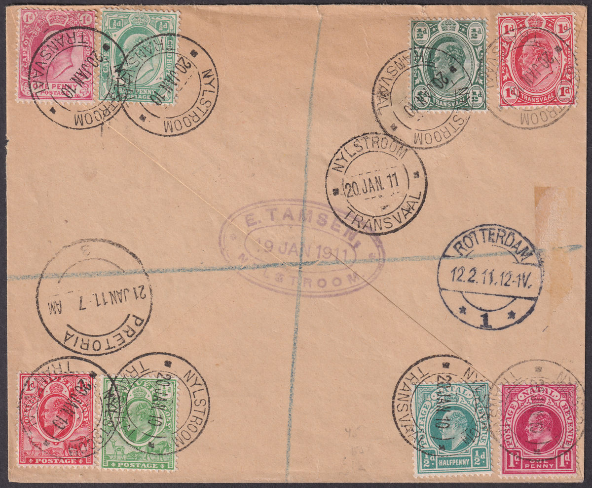South Africa 1911 KGV 2½d Cape Transvaal Orange River Natal ½d 1d Regd Cover 