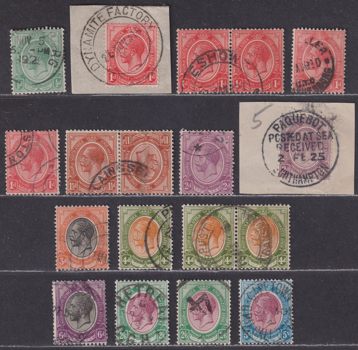 South Africa 1913 King George V Part Set to 5sh Used
