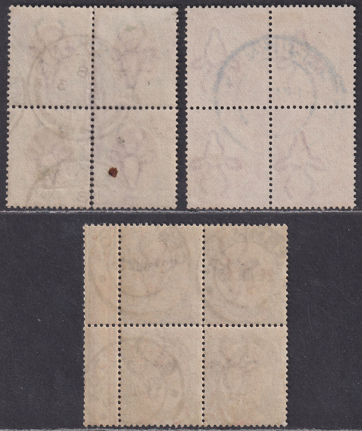 South Africa 1913 KGV 1½d Tete-Beche, 2sh6d, 5sh Blocks Used