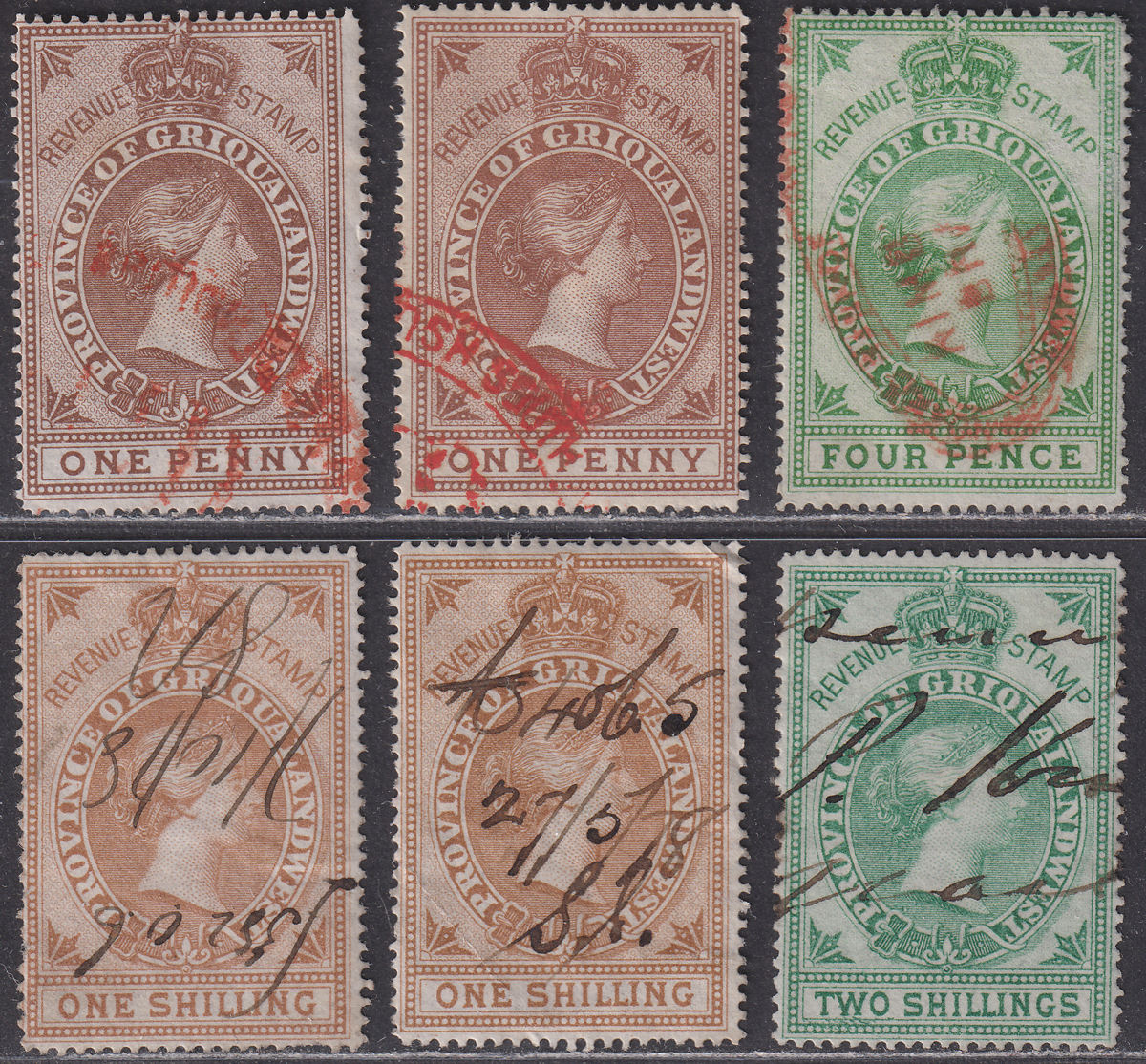 Griqualand 1879 QV Revenue Bourne Head to Selection to 2sh Used