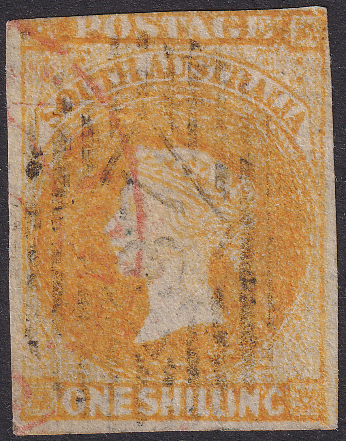 South Australia 1858 Queen Victoria 1sh Orange Imperforate Used SG12 cat £550