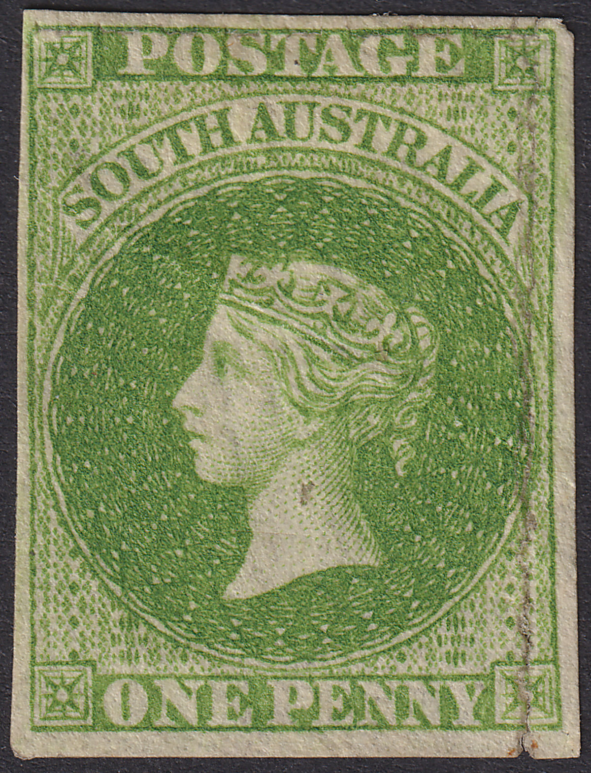 South Australia 1861 QV 1d Bright Yellow-Green Roulette MintSG19 cat £180