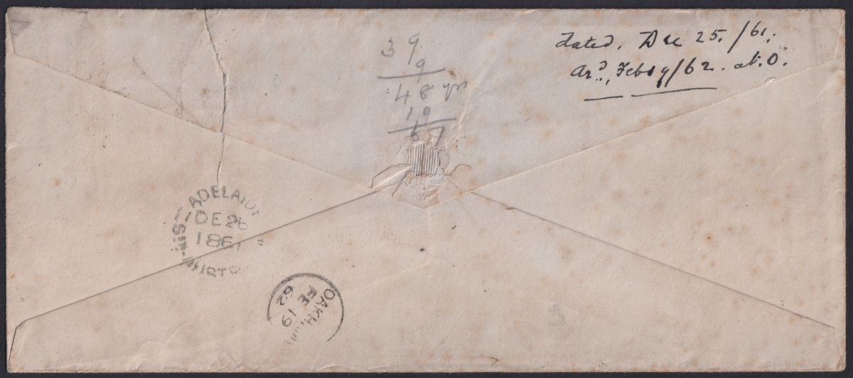 South Australia 1861 QV 6d Violet-Blue Roulette Pair Used on Cover to UK SG28