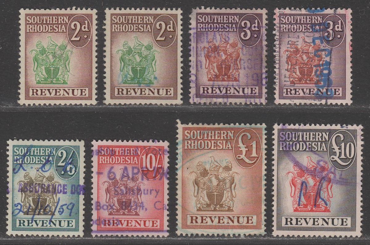 Southern Rhodesia 1954 QEII Revenue Selection to £10 Used