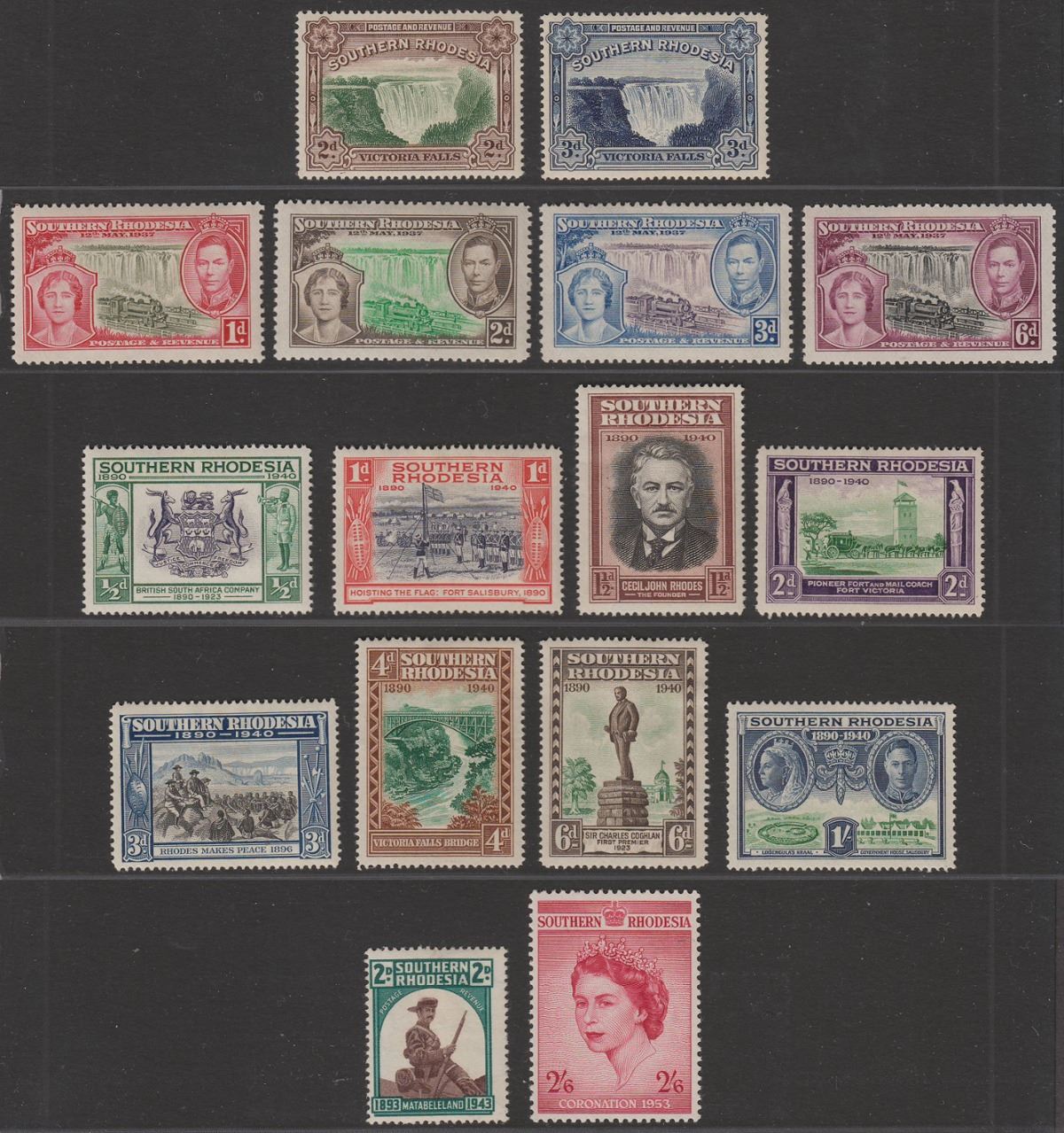 Southern Rhodesia 1937-53 KGV-KGVI Selection Mint + Coronation