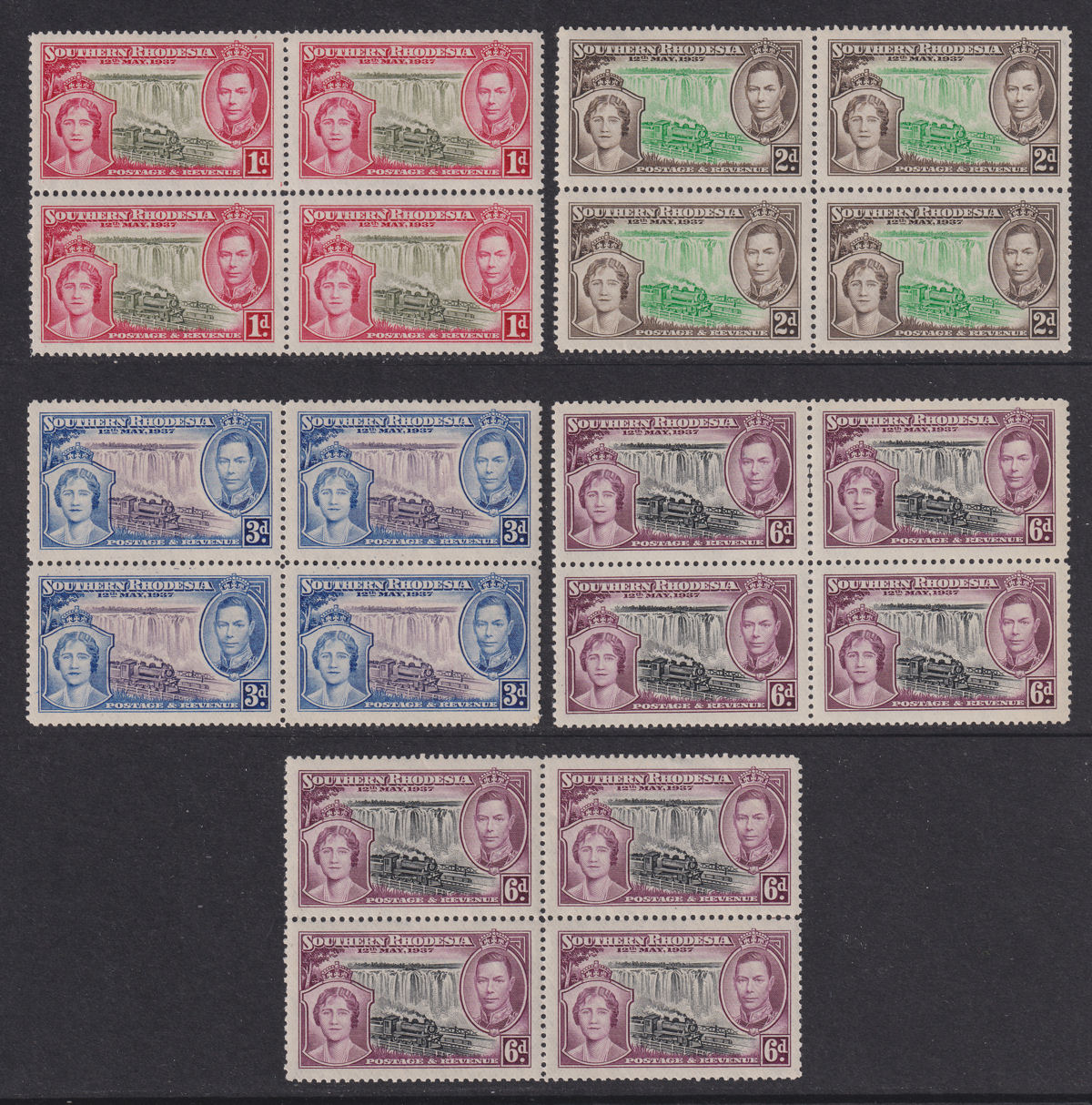 Southern Rhodesia 1937 KGVI Coronation Block Set Mint SG36-39 cat £26