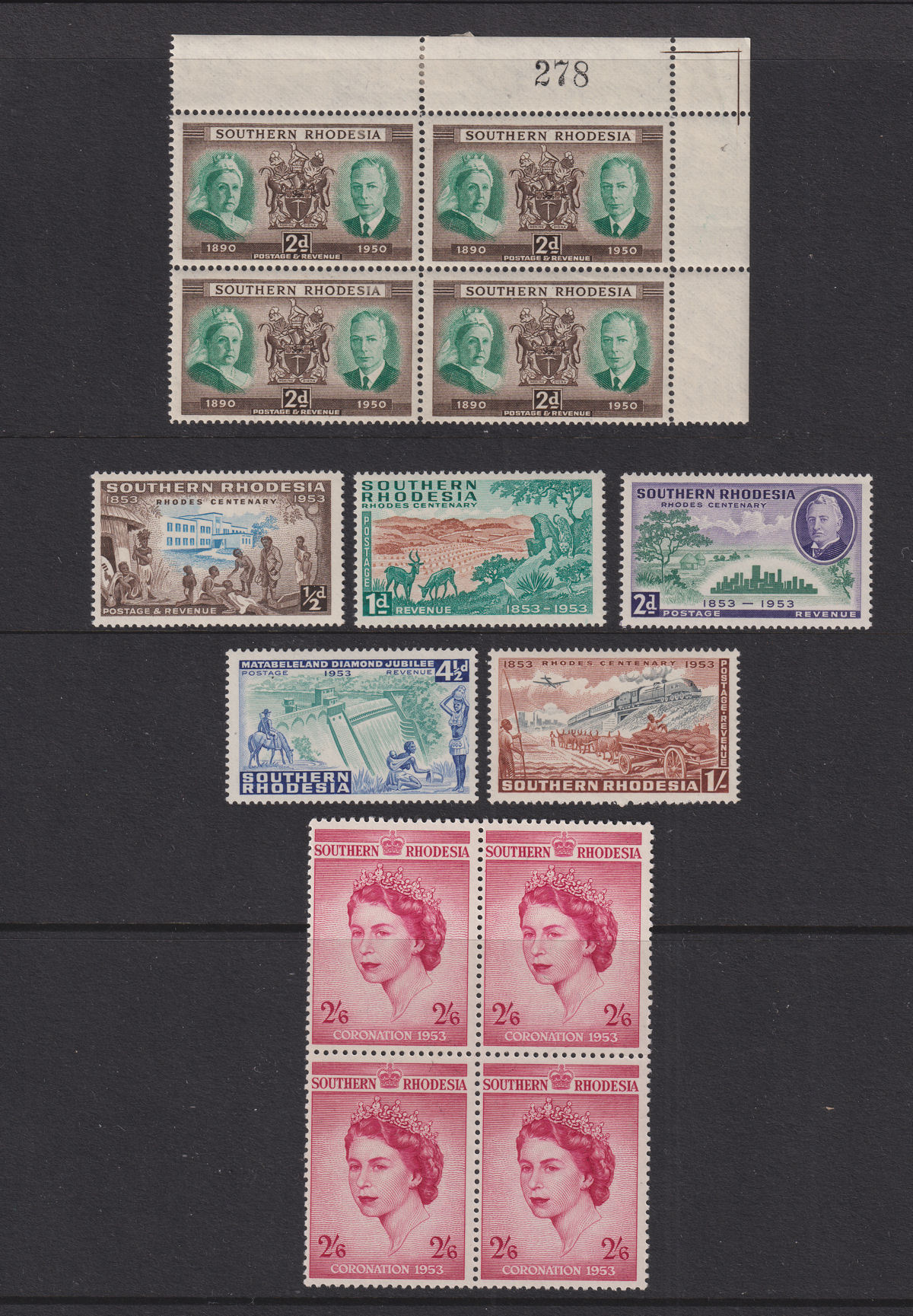 Southern Rhodesia 1937-53 KGVI-QEII Selection to 2sh6d Mint