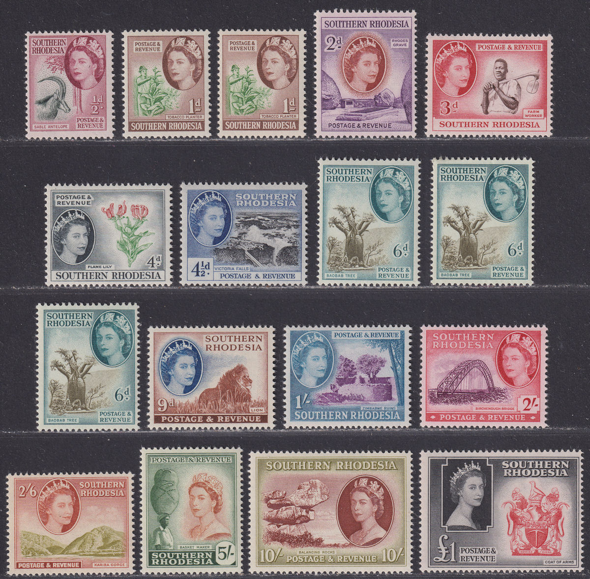 Southern Rhodesia 1953 Queen Elizabeth II Set UM Mint SG78-91 cat £100