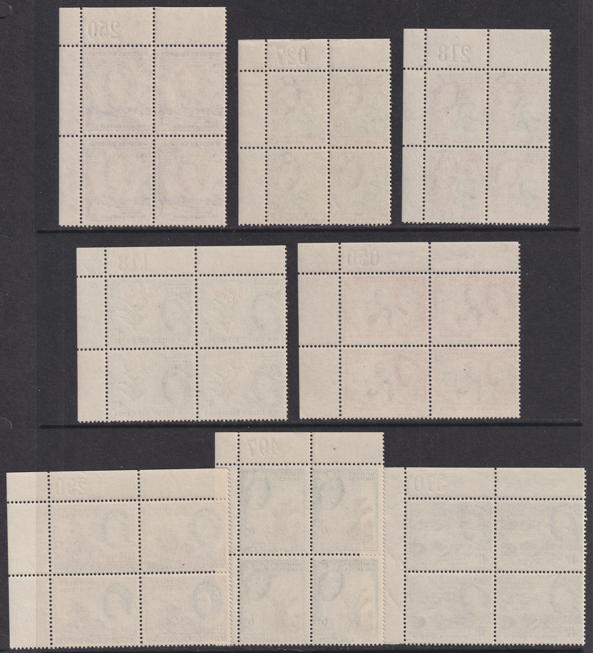 Southern Rhodesia 1953 QEII Sheet Number Block Set UM Mint SG78-91 cat £400+