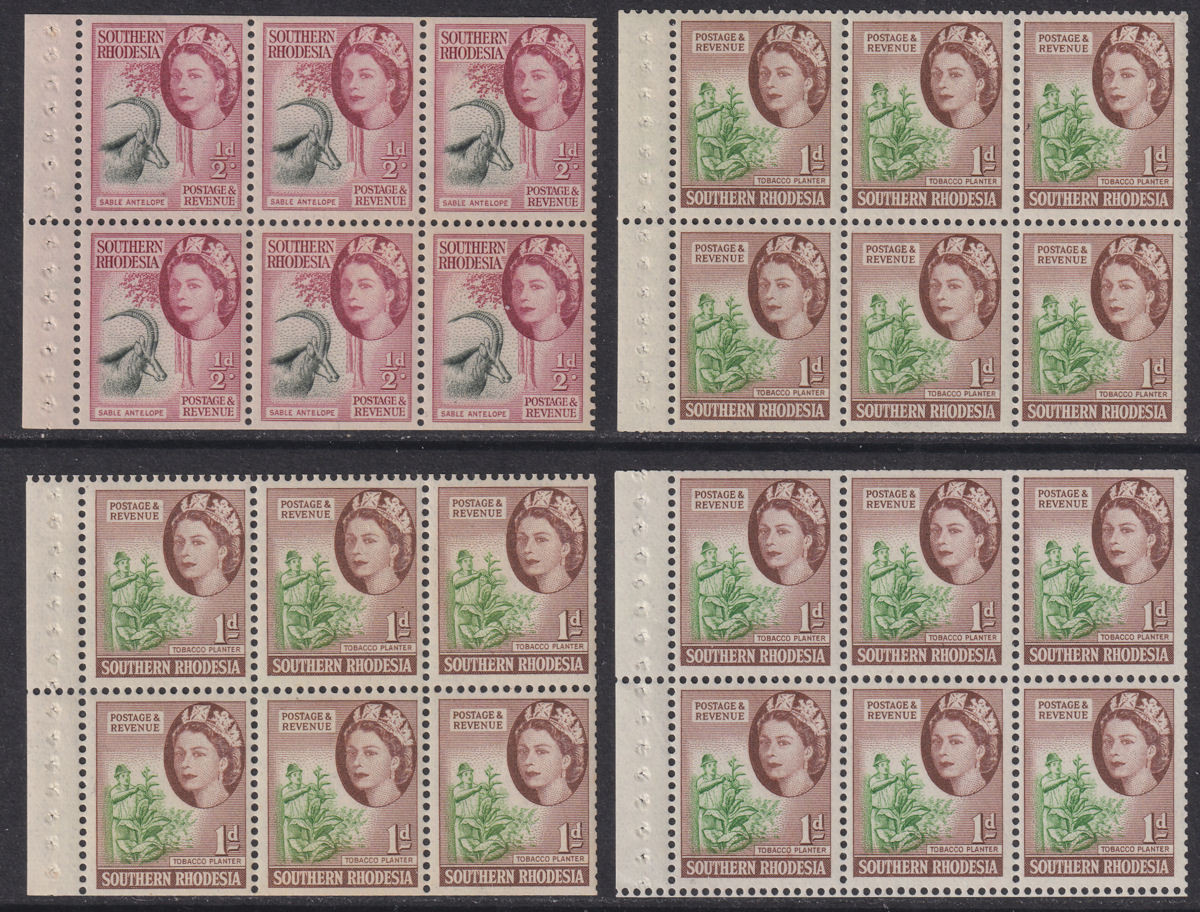 Southern Rhodesia 1954 QEII ½d, 1d Stamp Booklet Panes Mint