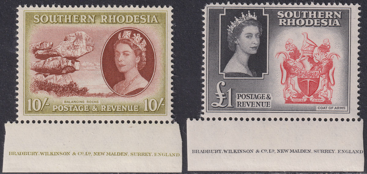 Southern Rhodesia 1953 QEII 10sh, £1 Imprints Mint SG90-91 cat £65