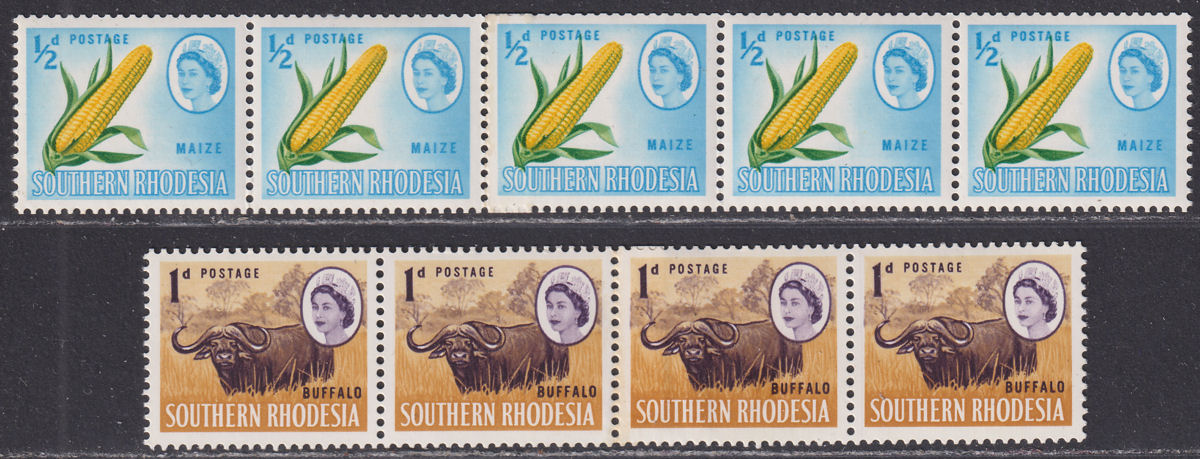 Southern Rhodesia 1964 QEII ½d, 1d Coil Join Strips UM Mint SG92-93