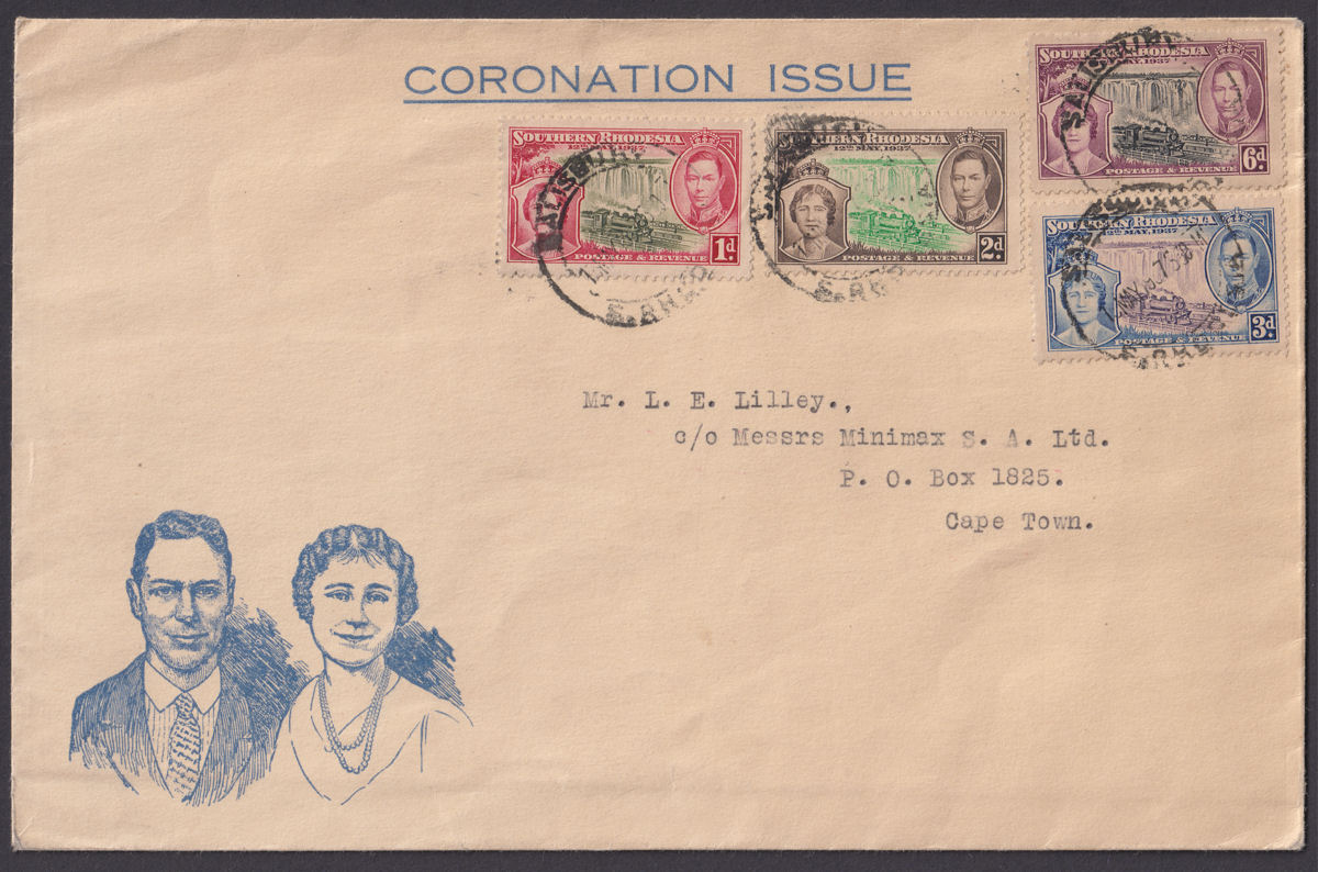 Southern Rhodesia 1937 KGVI Coronation First Day Cover SALISBURY to South Africa