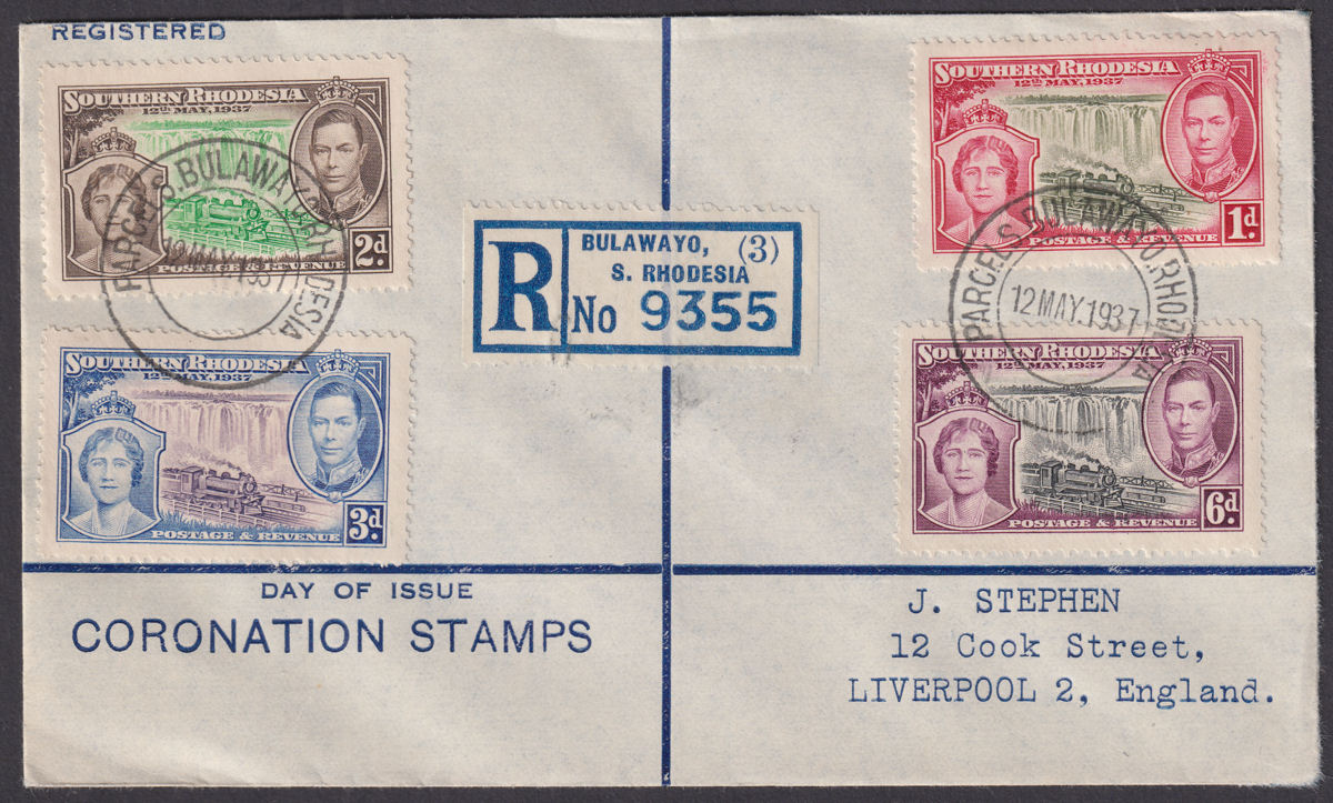 Southern Rhodesia 1937 KGVI Coronation Regd First Day Cover PARCELS BULAWAYO
